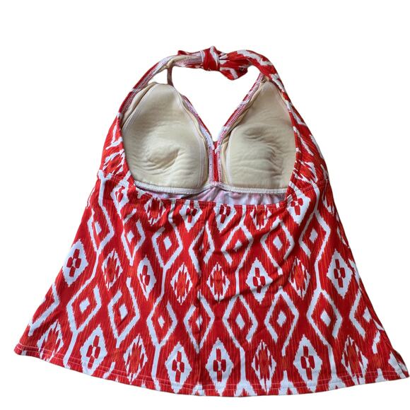 Land’s End Soft Cup Halter Tankini Orange White Diamond Print 12 - Picture 2 of 4